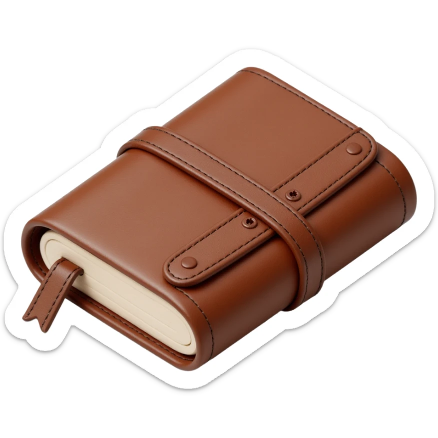 leather-textured notebook icon in skeuomorphism style, with stitching and embossed details sticker