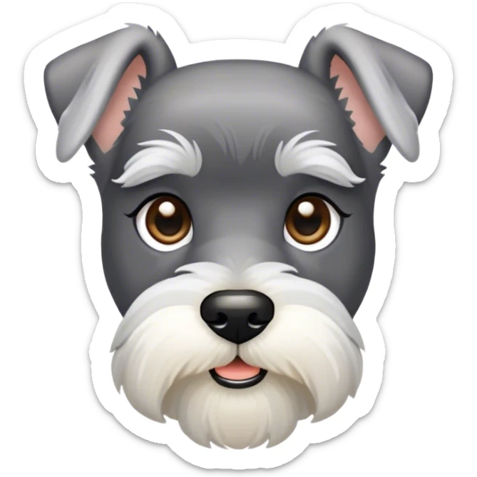 Cinematic Noble Miniature Schnauzer Portrait Emoji, Standing with a proud and stately demeanor, showcasing a sharply defined, salt-and-pepper fur with distinguished eyebrows and a confident, alert expression, simplified yet exquisitely detailed, glowing with a refined, dignified radiance, high shine, exuding intelligence and classic noble charm, soft glowing outline, capturing the essence of a noble Miniature Schnauzer that commands attention with effortless style! sticker