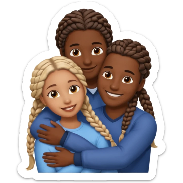 dark skin girlfriend with braids hugs brown skin boyfriend with long hair  sticker