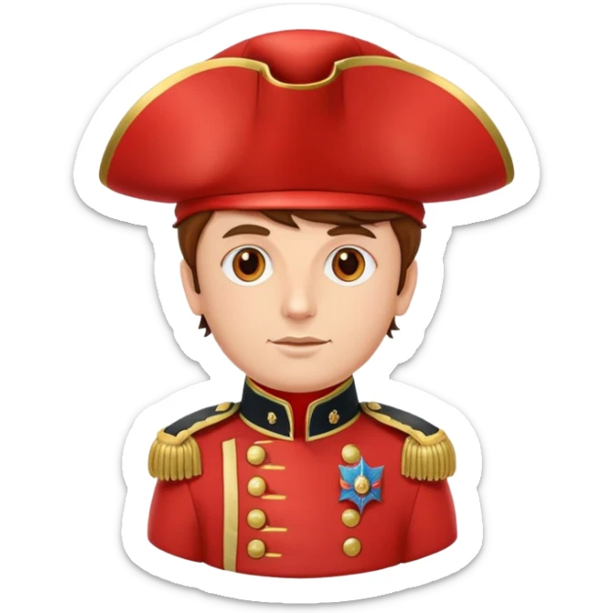 Tomato wearing Napoleon Bonaparte's bicorne hat and military officer uniform sticker