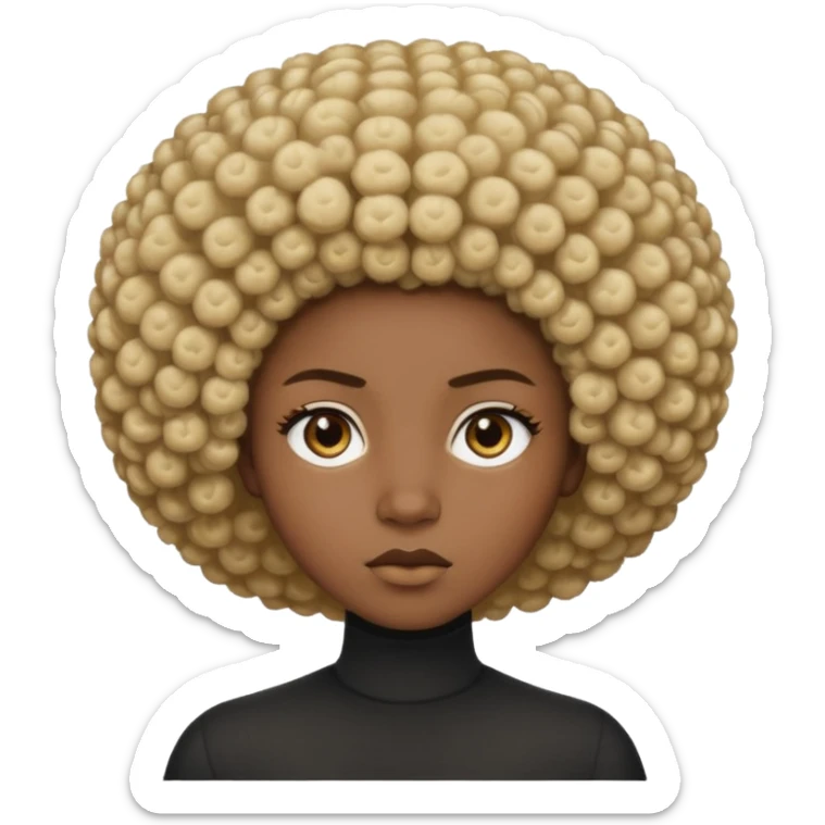 Un regard clair qui tranche avec une peau foncée intense, un afro naturel marqué de mèches blondes, et une expression calme mais affirmée. sticker