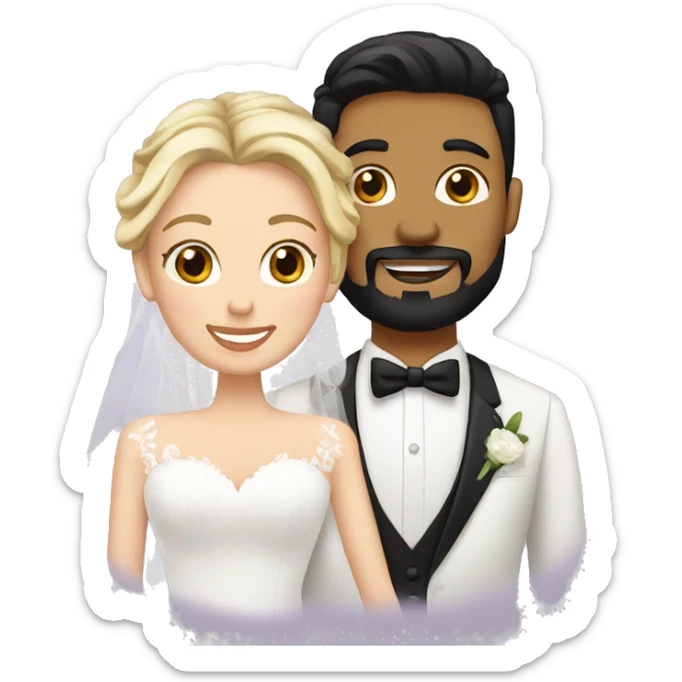 wedding couple. groom has goatee and black hair. bride has blonde hair sticker