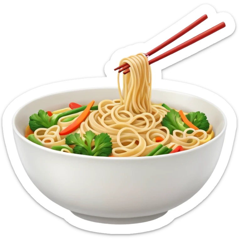 bowl of Asian noodles with chopsticks bright colors no text sticker