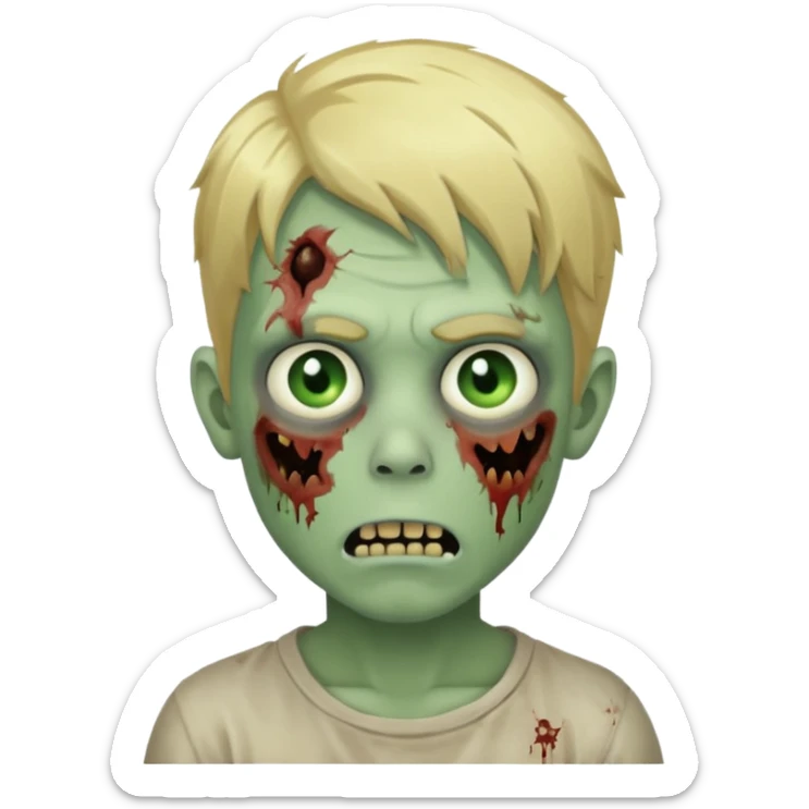 boy zombie with blonde hair and pale green skin sticker
