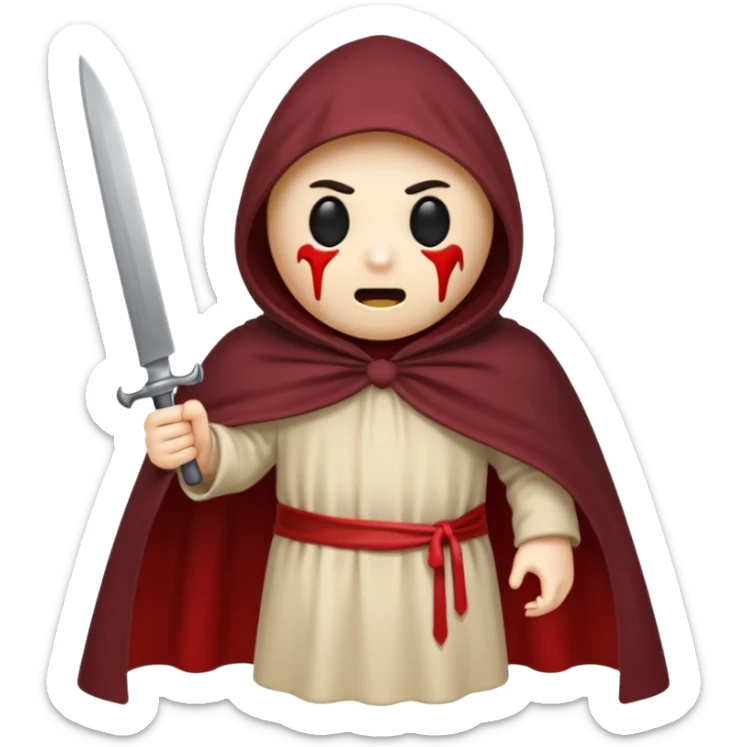 make a ghost face emoji with a cloak on and a bloody knife from the movie scream sticker