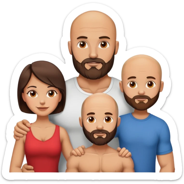 Muscular Bald man with a beard in love with his hot brunette wife and 3 sons sticker