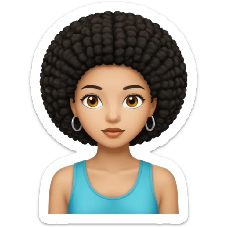 Mixed race emoji girl with brown eyes and black afro hair wearing summer clothes  sticker