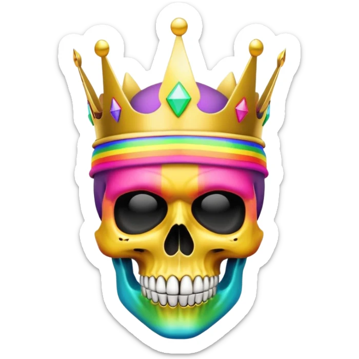 colorful skull with rainbow colors wearing a golden crown and neon ski mask sticker