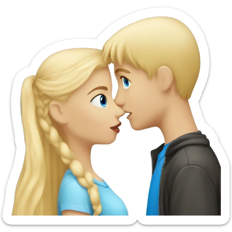 Blonde girl kiss blonde boy, all have blue eyes  sticker
