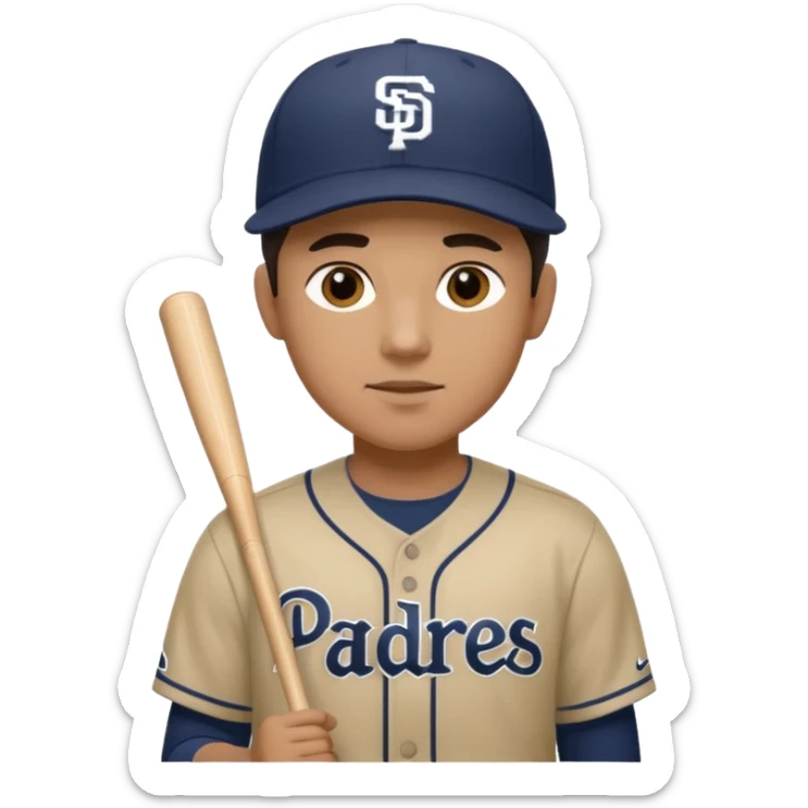 Man with dark hair short with a baseball cap an jersey with the padres team colors and logo.  sticker