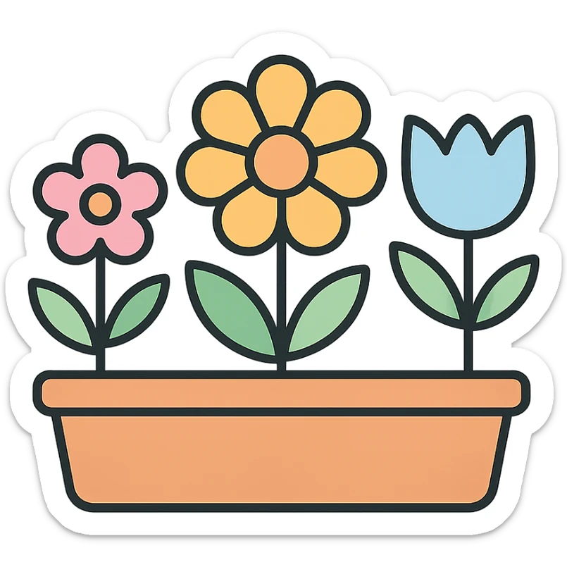 flower bed, minimalism, simplified flowers and leaves, pastel tones, clean design sticker