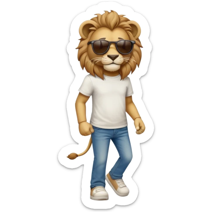 anthropomorphised lion in t-shirt and jeans wearing sunglasses walking upright sticker