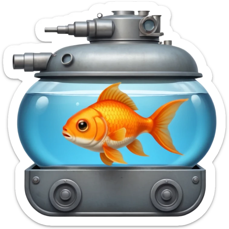 goldfish as a tank commander peeking out of a tank hatch, iOS emoji style sticker