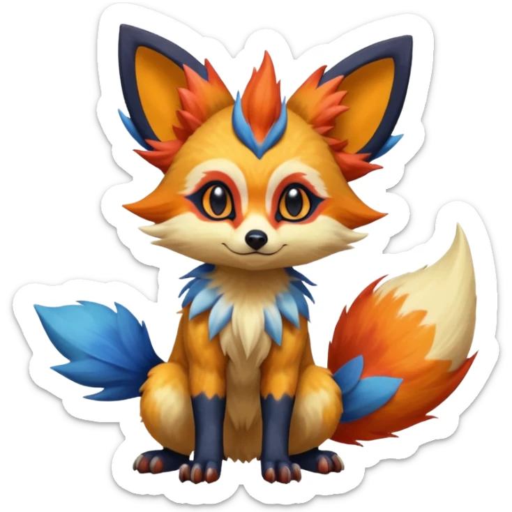 Rare realistic cool cute epic aesthetic colorful Fennekin-Zorua-Civet-Genet-species-Fakemon-hybrid-creature, with splotches and rosette markings, full body sticker
