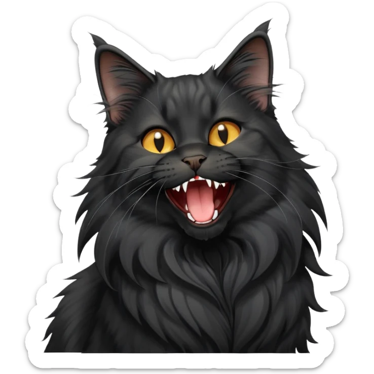 cinematic-yawning black-maine-coon-cat-portrait-emoji,-head-tilted-playfully-and-inquisitively,-sleek--black-fur,-simplified-yet-adorable-features,-highly-detailed,-glowing-with-a-warm,-friendly-glow  sticker