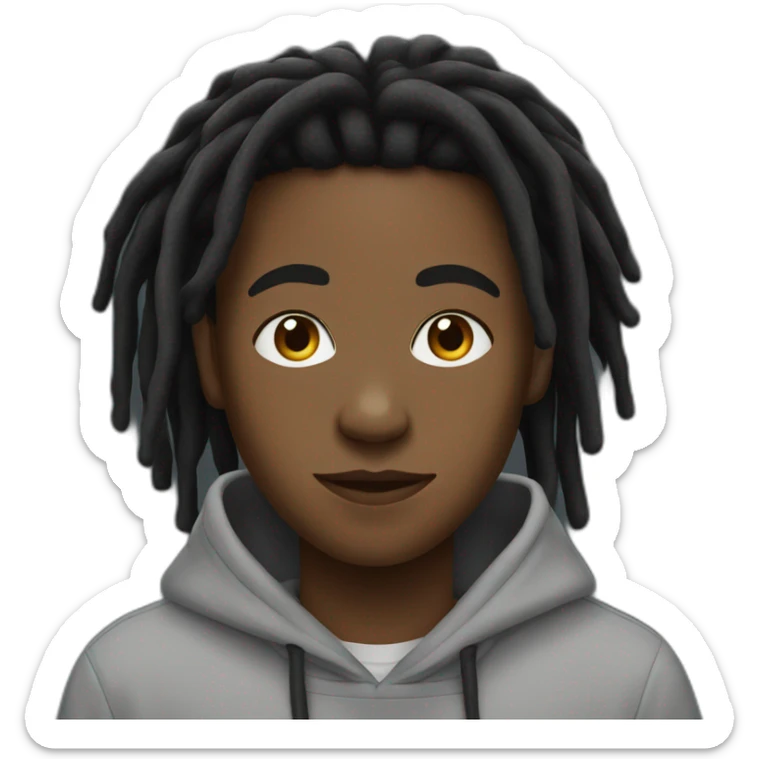 black teenager boy with black locs wearing a hoodie sticker