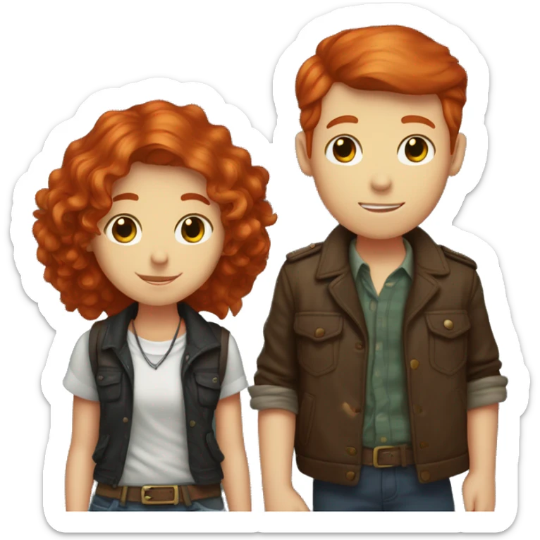 redhead boy who is 5”8 hugging 5”1 redhead girl with freckles and doc martens on sticker