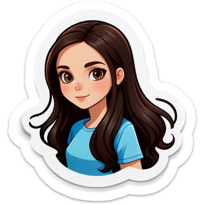 White girl with long dark brown hair sticker