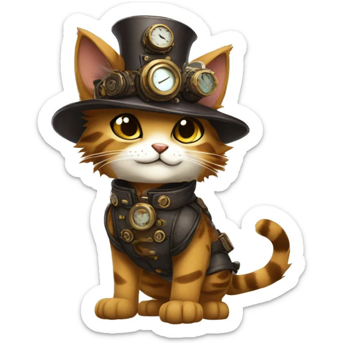 Anthro Fur-Sona feline-Fakémon with a steampunk-cap Full Body sticker