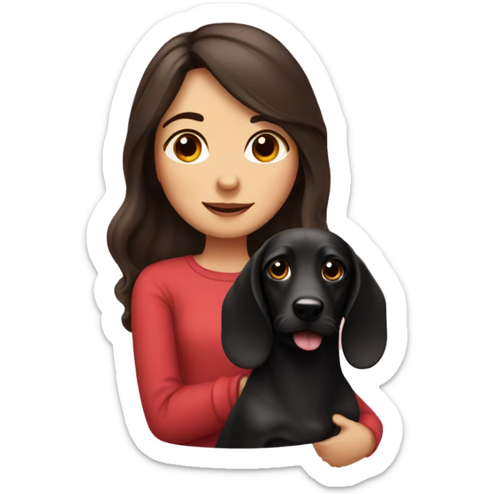 Cute Brunette girl long hair with black sausage dog sticker