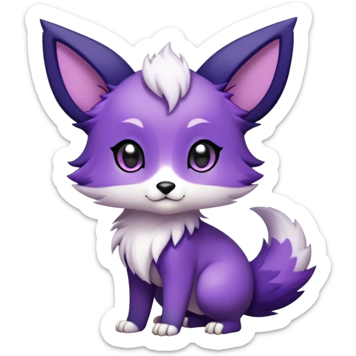 High quality Cute Adorable Kawaii Chibi Fur-Sona Purple fur, white belly, white tail-tip, black legs, black ears, Fakemon-creature-animal-vernid-hybrid Full Body, facial markings sticker