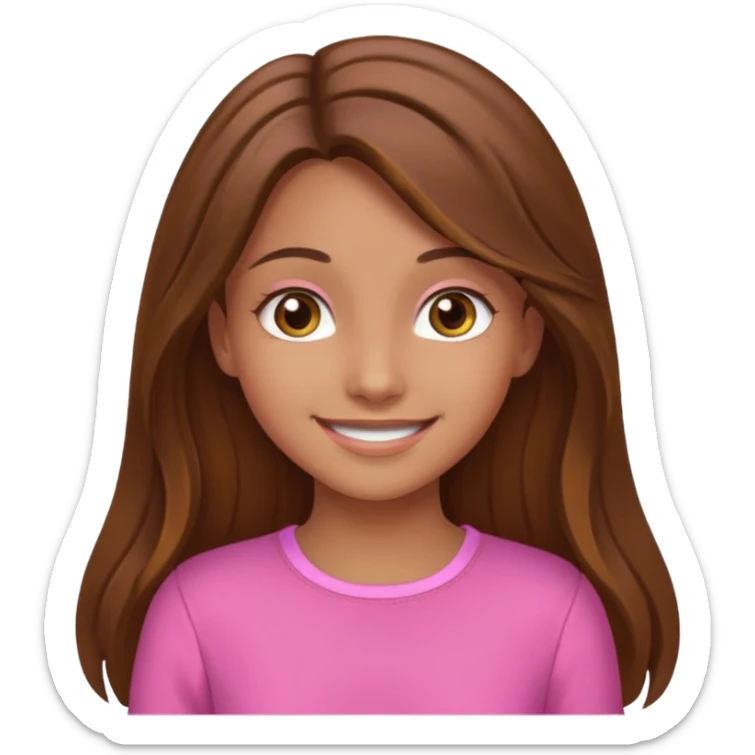 Tan skinned girl with long, brown hair,  hazel colored eyes and in a pink outfit. sticker