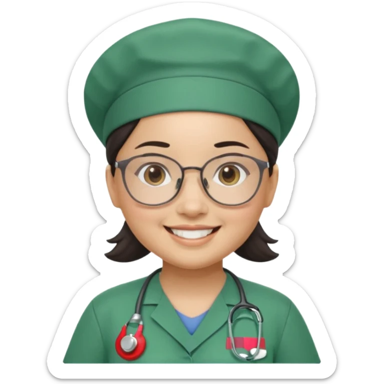 Open


Open


Open


Open
FILIPINA FEMALE NURSE, CHUBBY, NO HAIR, WITH GLASSES, GREEN SCRUBS, AND CAP, SMILING sticker