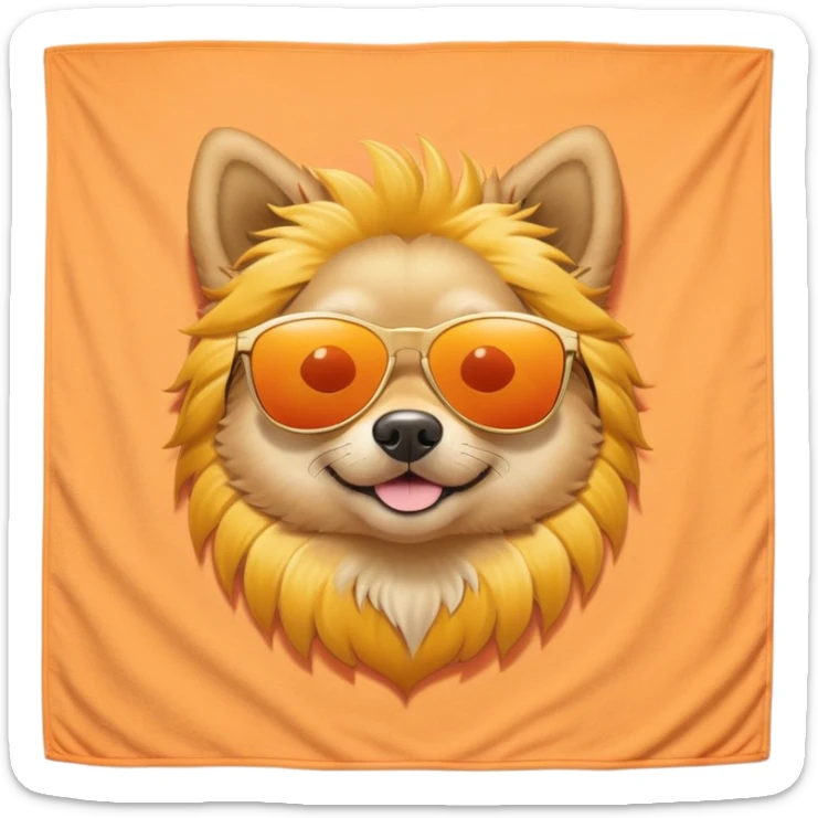 A cute dog wearing sunflower sunglasses on a peach orange beach towel tanning at the beach sticker