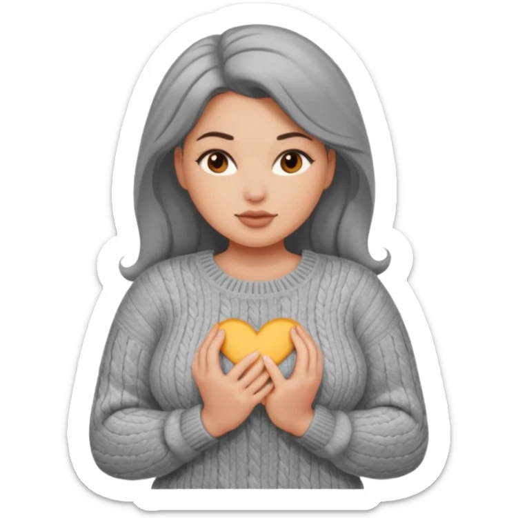 Design a woman’s grey sweater for a seductive voluptuous woman with brown wavy hair. Only design the sweater. Remove the woman sticker