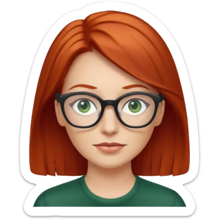 create white woman with midback length red hair with green eyes and glass, age 35 sticker