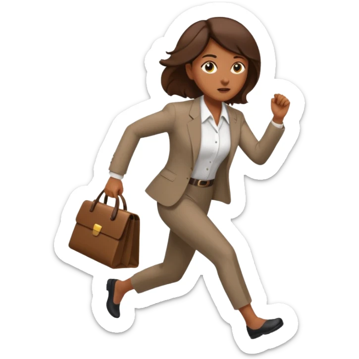brown skinned female in business attire running out of door sticker