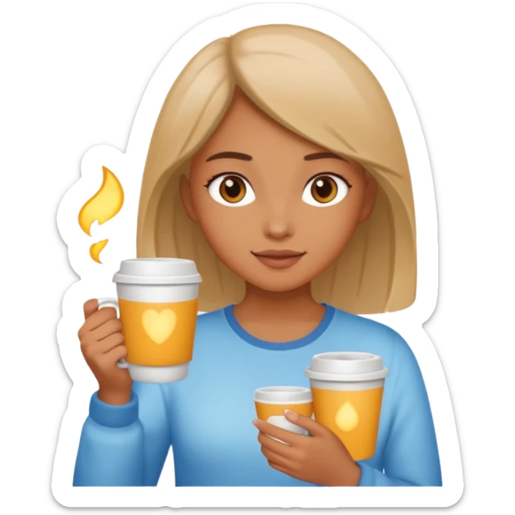 The girl holds a cup in her hands. There is a glow around the girl. sticker