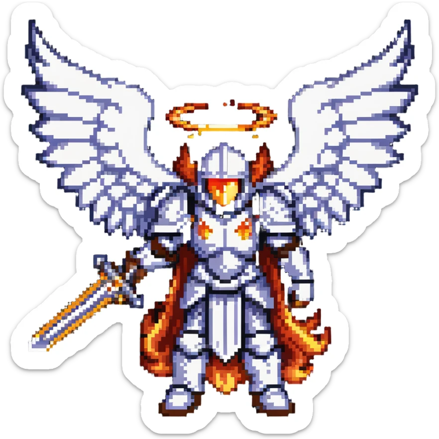 Michael the archangel with wings, armor, and a flaming sword. Divine warrior angel with a halo. sticker