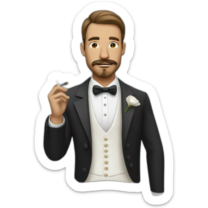 man in a wedding dress with facial hair smoking a cigarette sticker