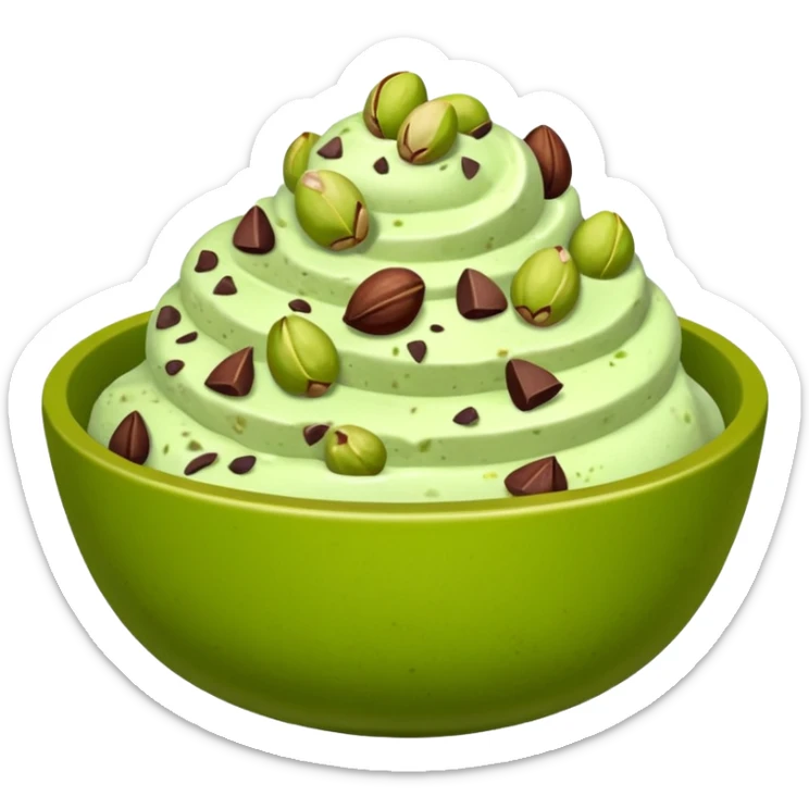 I want a emoji of pistachio ice cream with pistachio on top and some chocolate chips , make sure it’s in a bowl and aesthetic sticker