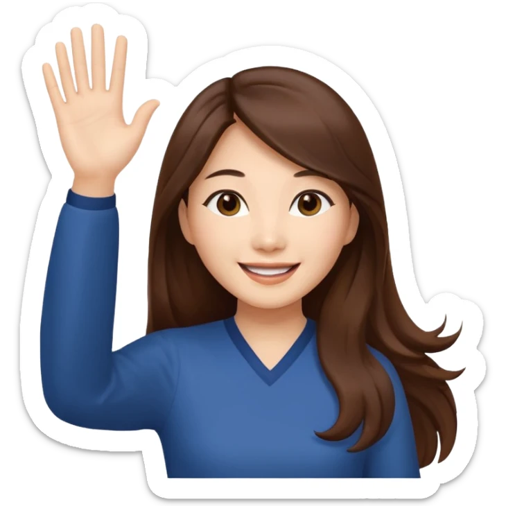 An Asian woman with long brown hair waving her hands sticker