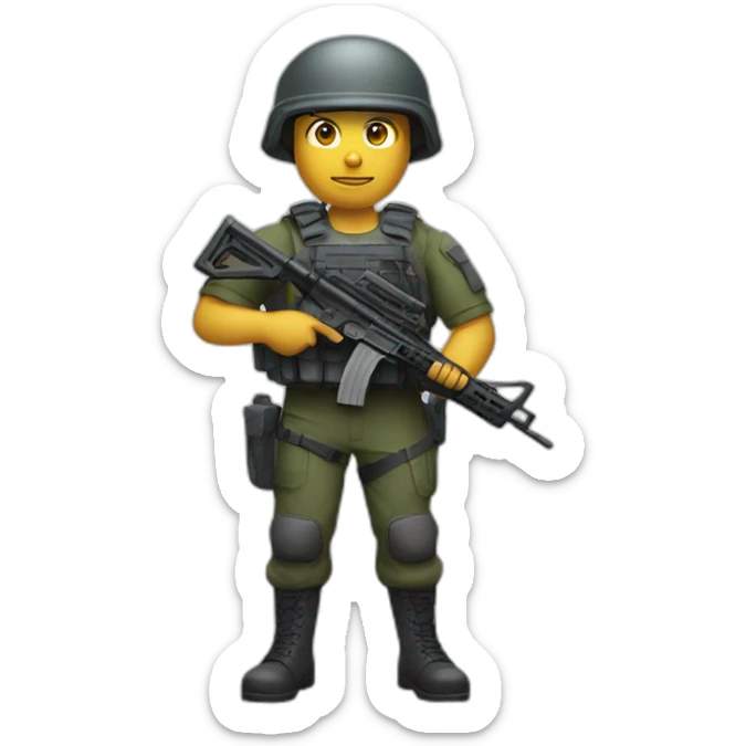 Special forces policeman in military clothing with a weapon in one hand and a shield in the other sticker