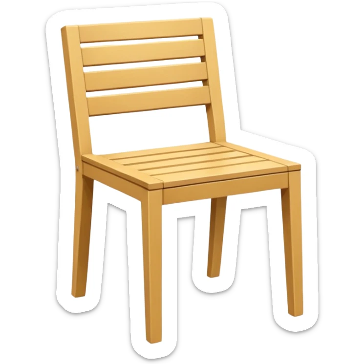 style wooden chair made of light brown wood with a yellowish tone. The design should match the reference image — modern and geometric with a solid, squared frame and slatted backrest and seat. Clean lines, minimalistic style, soft shading, and no background. sticker