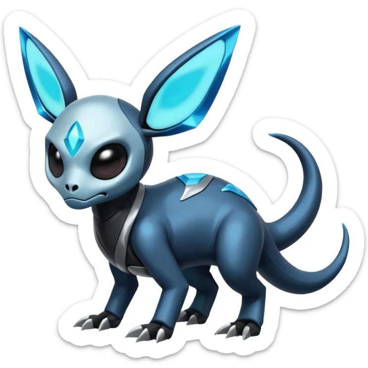 Shiny Futuristic Duskull-Salandit-Glaceon-Fakémon-hybrid-creature (full body)  sticker