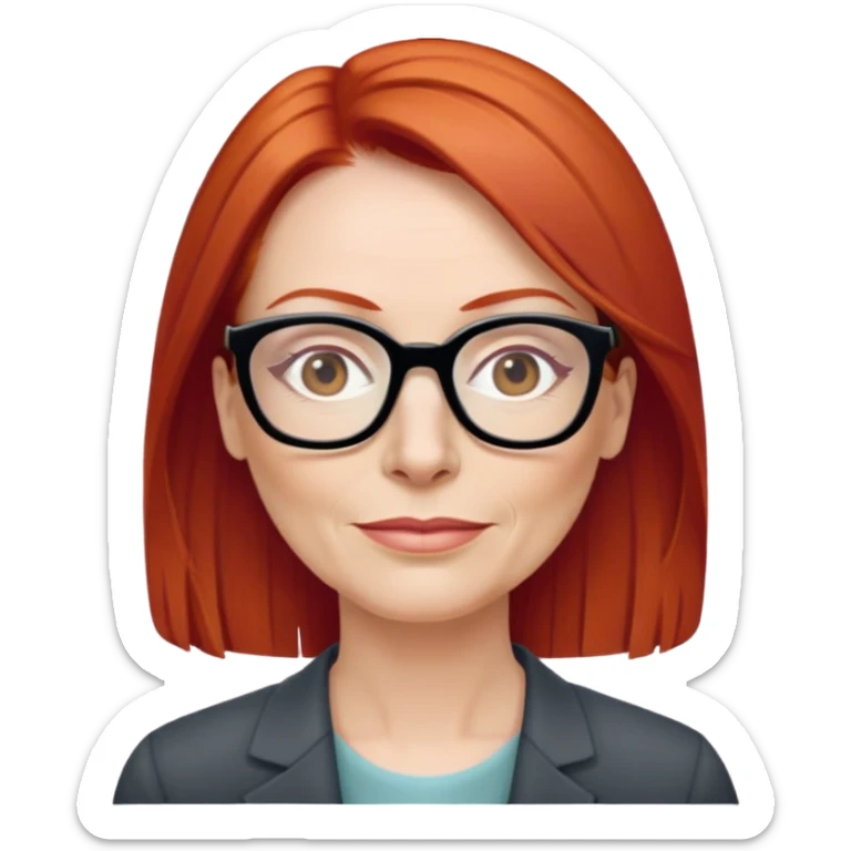middle age Red head long straight hair pale skin wearing glasses sticker