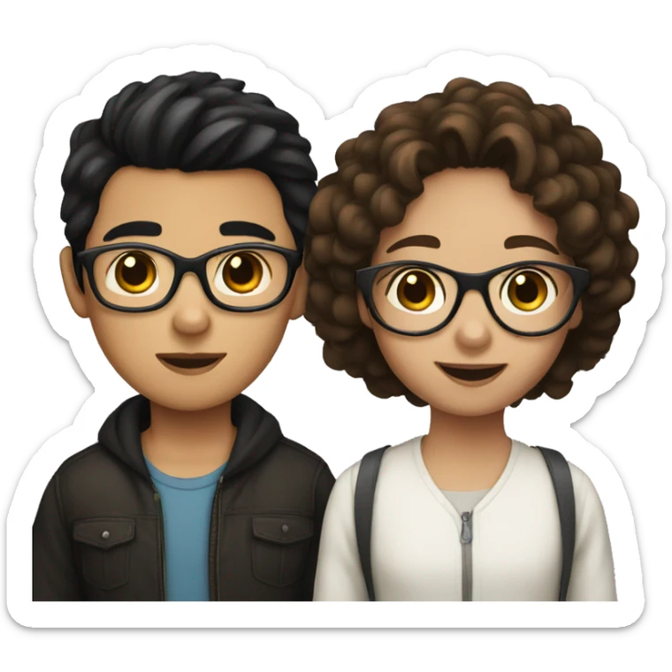Girl with brown hair, glasses and a boy with black hair without glasses sticker