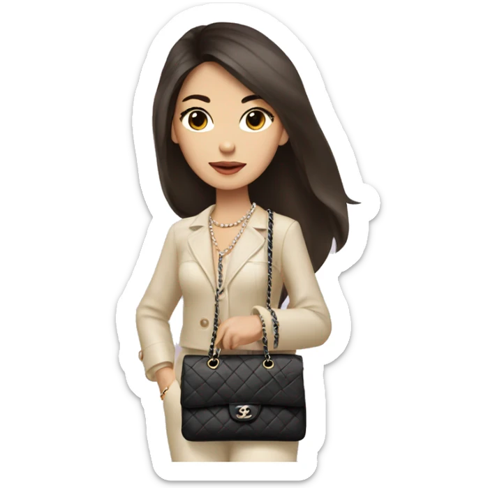 Brunette Chanel Asian Girl with Birkin bag and Chanel necklace sticker