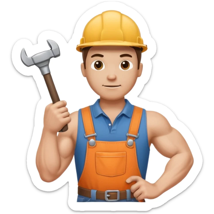 a handyman holding a wrench in this right hand and a hammer in his left hand sticker