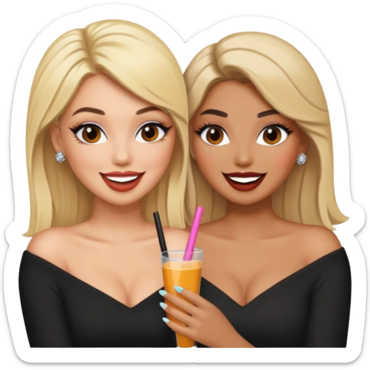 Boujy baddie best friends blonde and brunette gossiping, trendy heavy makeup sticker