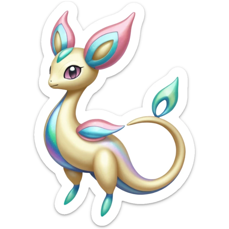 Shiny Iridescent Glittery Pastel Meloetta-Cresselia-Milotic-Pokémon-Fakémon-fusion, full body sticker