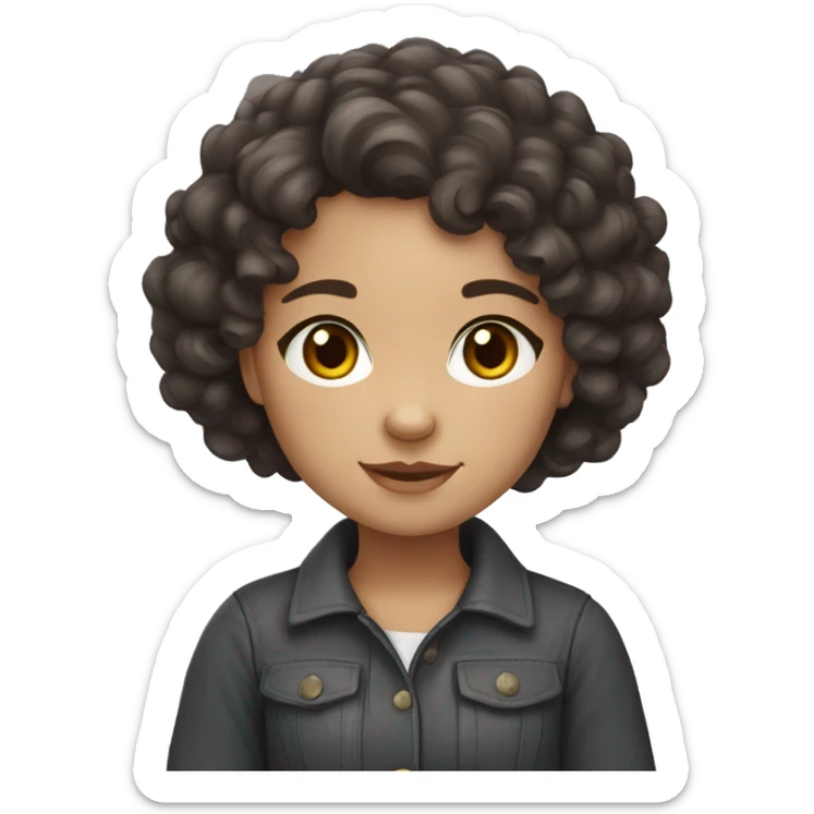 A curly dark brown hair, dark brown eyes girl with British Shorthair sticker