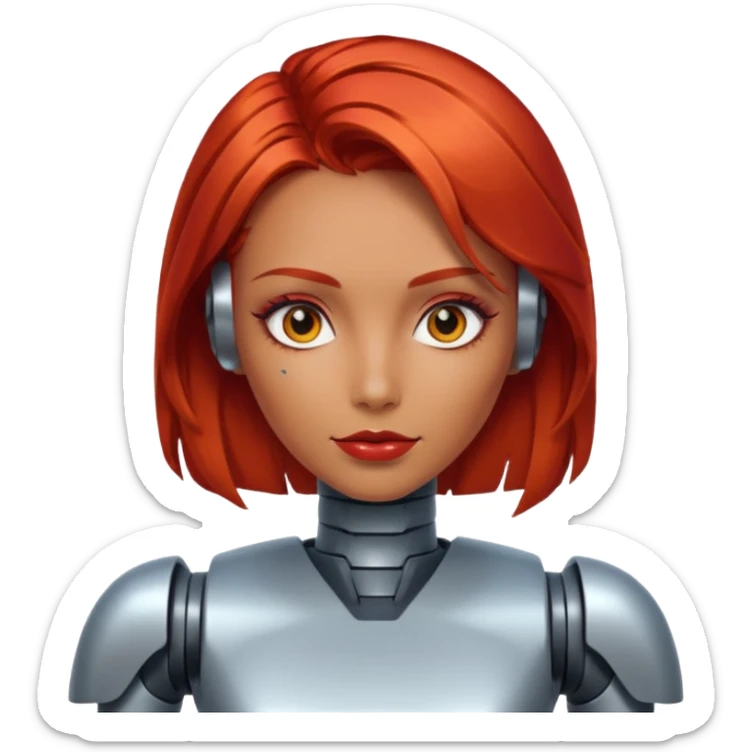 female vibrant hair color metalic robot face like last picture of the last one sticker