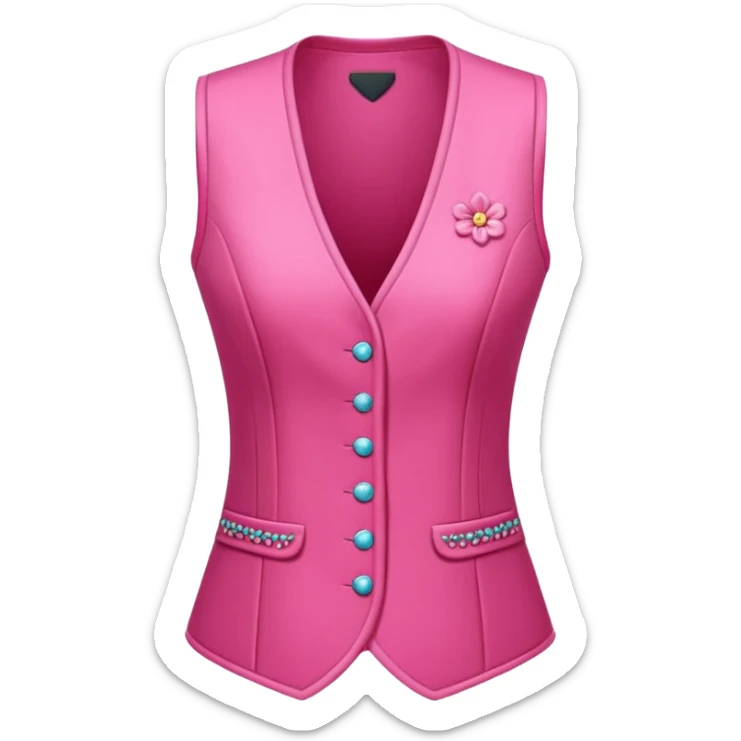 a stylish women’s vest, sleeveless, elegant and decorative design, in a bright pink color with small cute details, feminine and fancy look, no background, ONLY VEST sticker