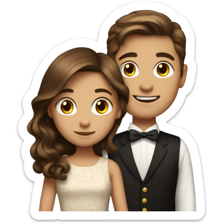 brown haired boy portrait with the girl in elegant dress from my emojis sticker