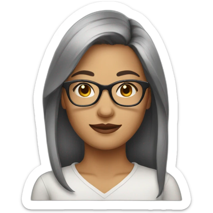 Woman with glasses, smooth hair to the shoulders and a mole on the right cheek near the mouth sticker